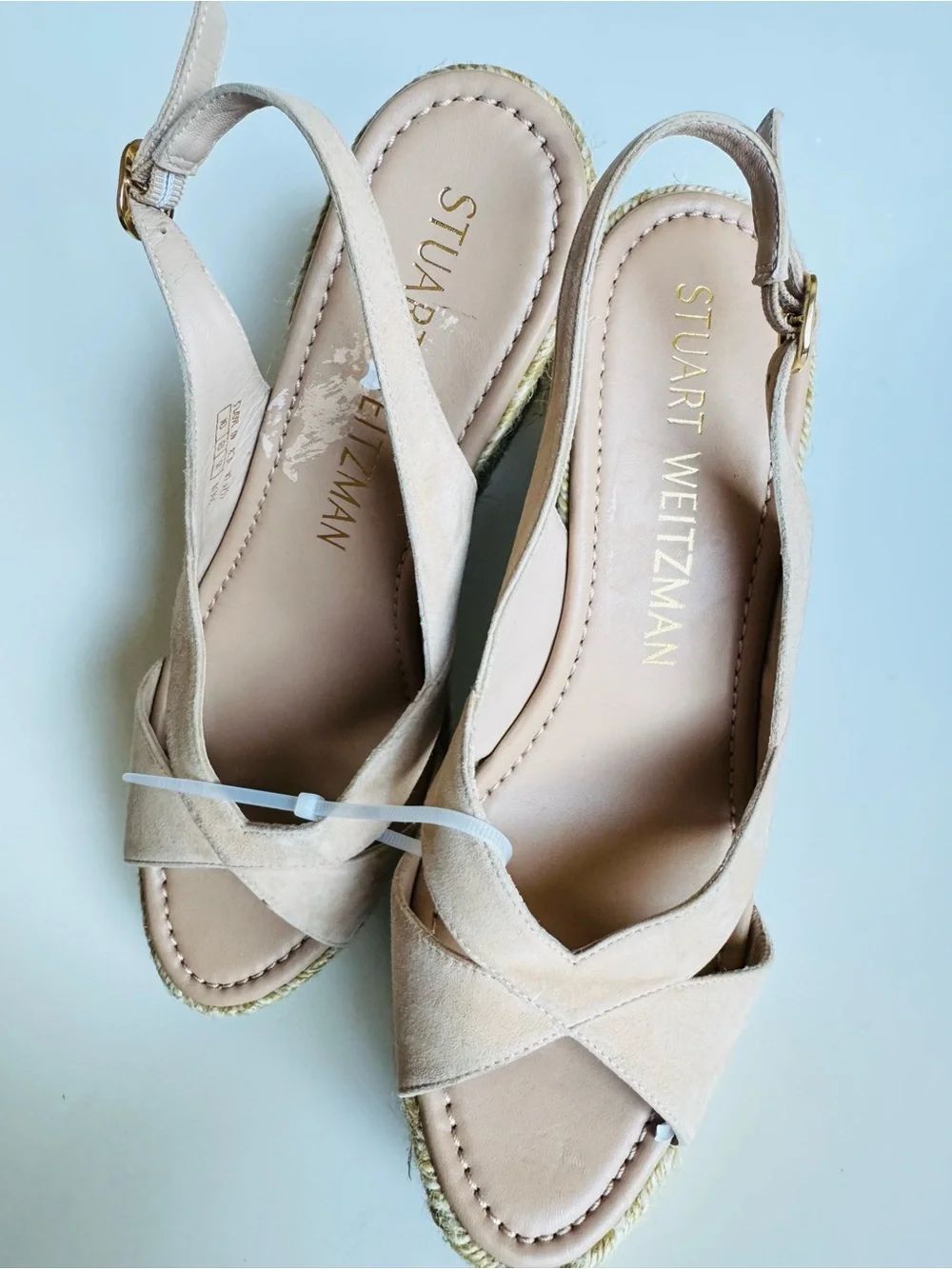 Stuart Weitzman Blush Suede Espadrille Wedge Sandals
